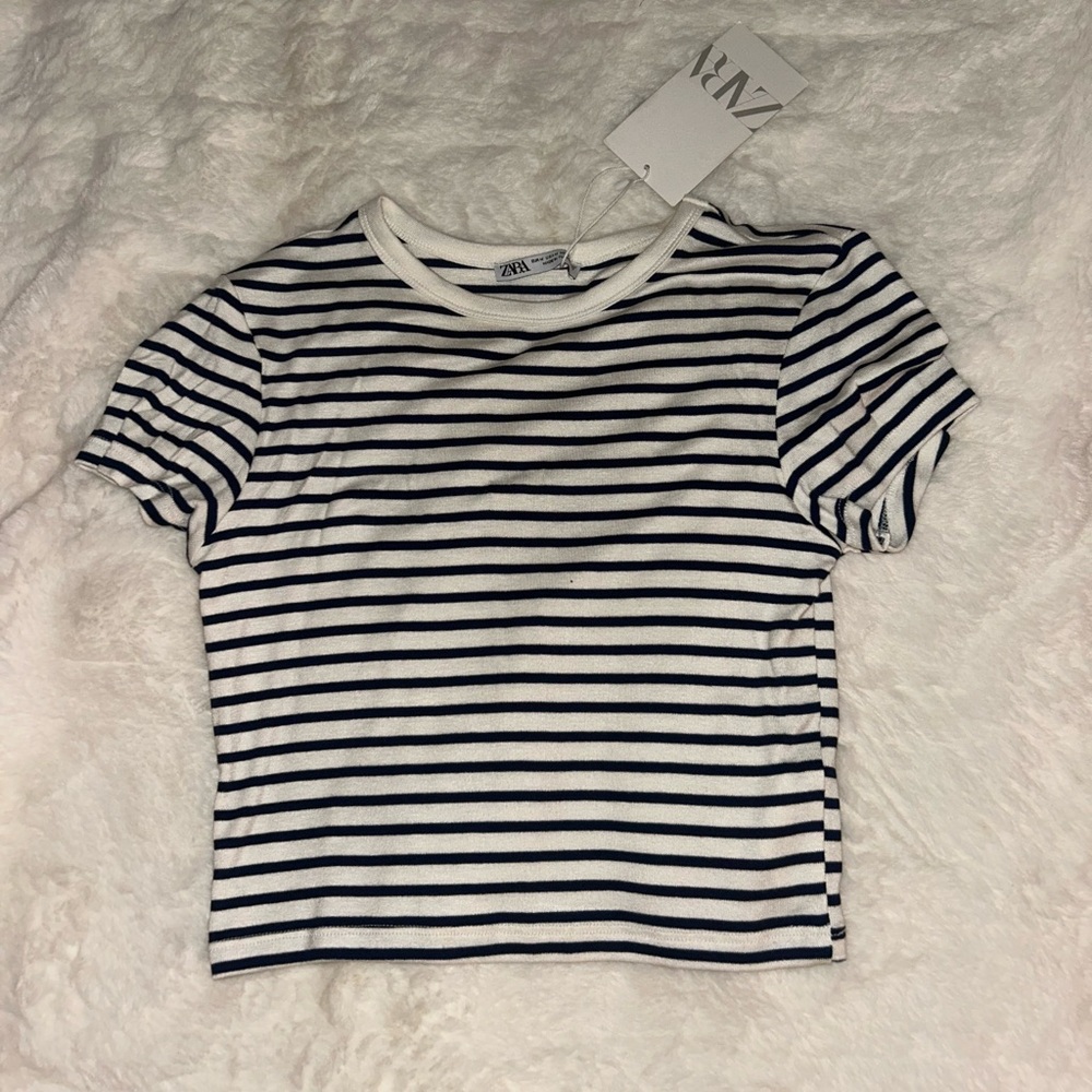 Zara Black and White Striped T-Shirt